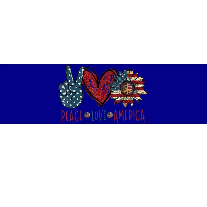 Funny Peace Love America Sunflower Hippie 4th Of July Gift Bumper Sticker