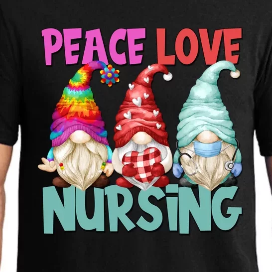 Funny Peace Love Nursing Gnome Cute New Nurse Mom Gift Pajama Set