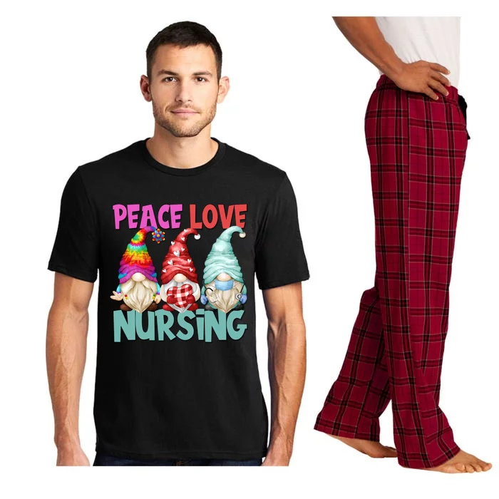 Funny Peace Love Nursing Gnome Cute New Nurse Mom Gift Pajama Set