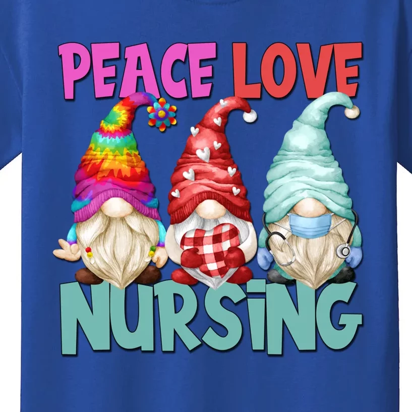 Funny Peace Love Nursing Gnome Cute New Nurse Mom Gift Kids T-Shirt