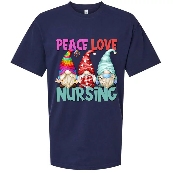 Funny Peace Love Nursing Gnome Cute New Nurse Mom Gift Sueded Cloud Jersey T-Shirt