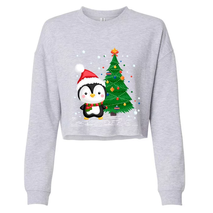 Funny Penguin Lover Gift Santa Hat Penguin Christmas Gift Cropped Pullover Crew