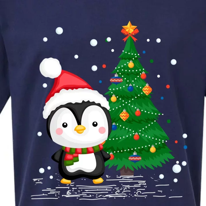 Funny Penguin Lover Gift Santa Hat Penguin Christmas Gift Sueded Cloud Jersey T-Shirt