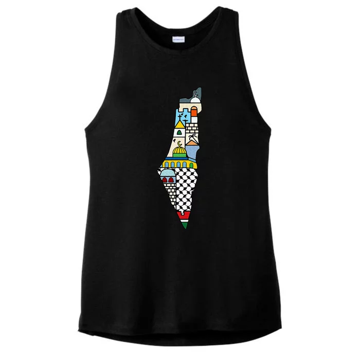 Free Palestine Map Colorful Simple Peace Ladies Tri-Blend Wicking Tank