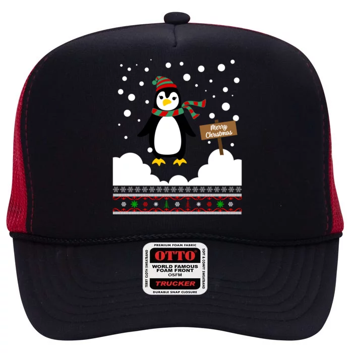 Funny Penguin Merry Christmas Pajama Gift High Crown Mesh Trucker Hat