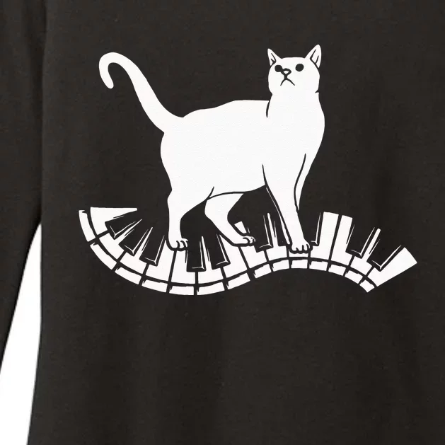 Funny Piano Music Cat Design Cat Piano Lovers Womens CVC Long Sleeve Shirt