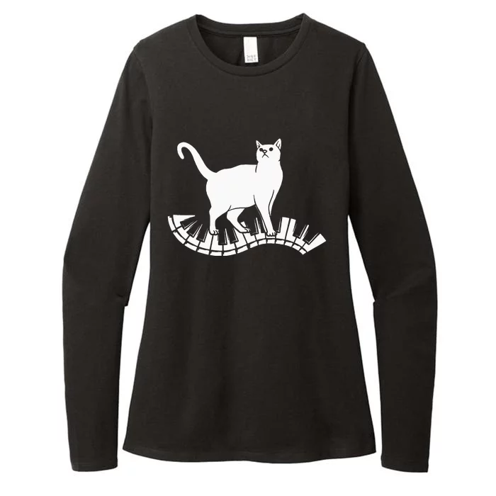 Funny Piano Music Cat Design Cat Piano Lovers Womens CVC Long Sleeve Shirt