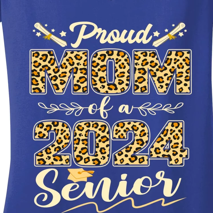 Funny Proud Mom Of A 2024 Senior Leopard Graduation 2024 Gift Women's V-Neck T-Shirt