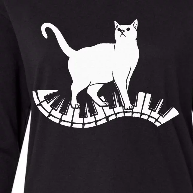 Funny Piano Music Cat Design  Cat Piano Lovers Womens Cotton Relaxed Long Sleeve T-Shirt