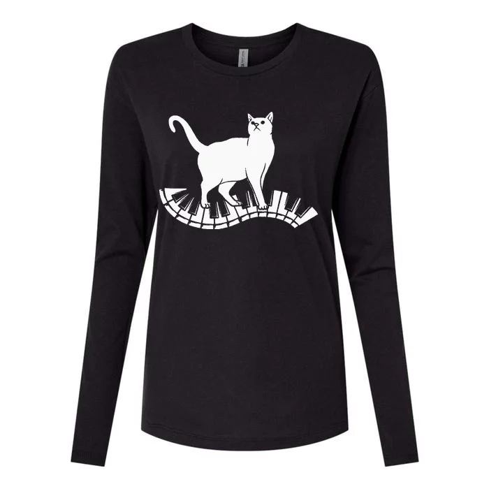 Funny Piano Music Cat Design  Cat Piano Lovers Womens Cotton Relaxed Long Sleeve T-Shirt