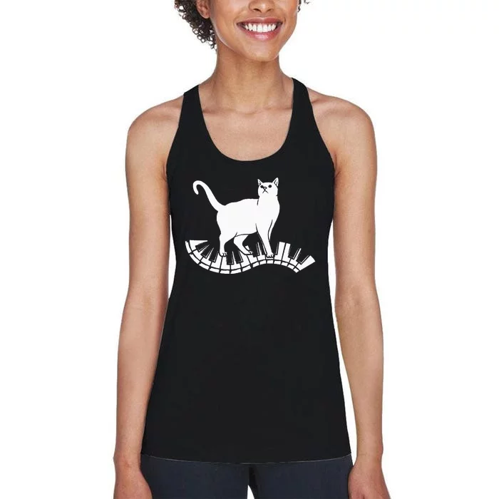 Funny Piano Music Cat Design  Cat Piano Lovers Women's Racerback Tank