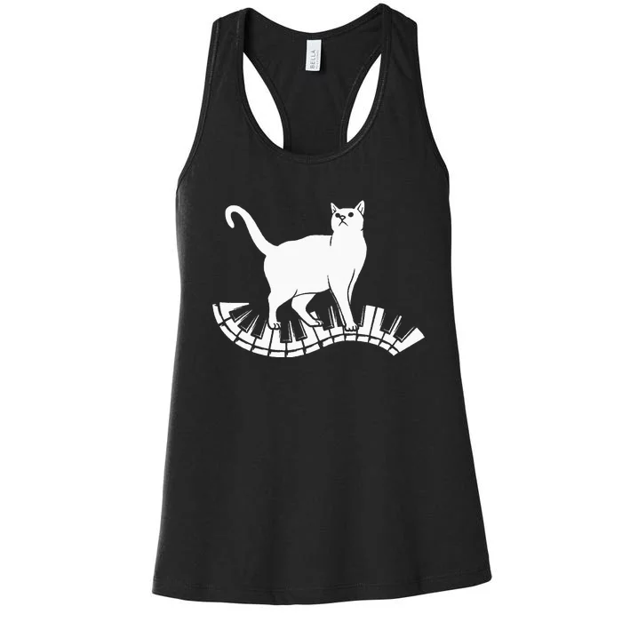 Funny Piano Music Cat Design  Cat Piano Lovers Women's Racerback Tank