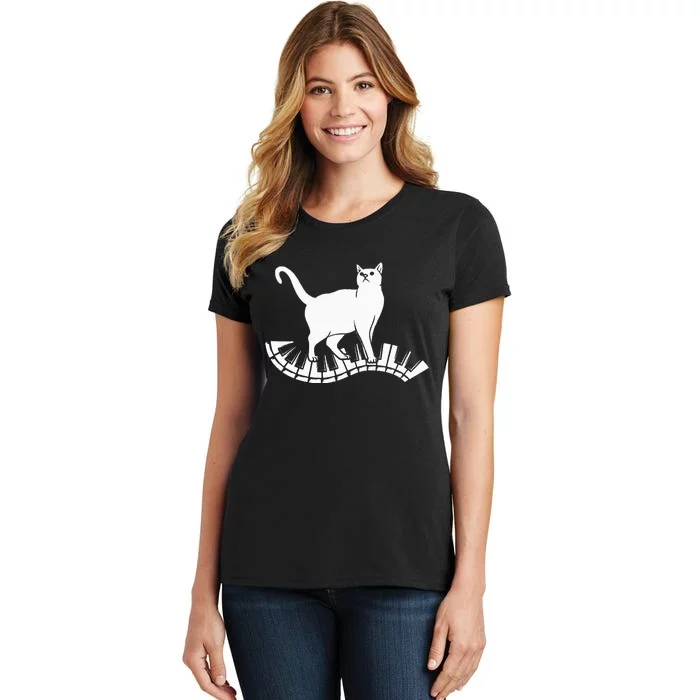 Funny Piano Music Cat Design  Cat Piano Lovers Women's T-Shirt