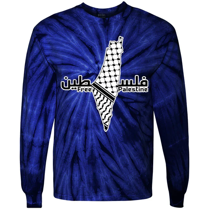 Free Palestine Map Tie-Dye Long Sleeve Shirt