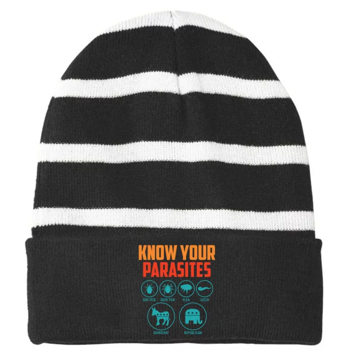 Funny Political Meme Know Your Parasites Striped Beanie with Solid Band