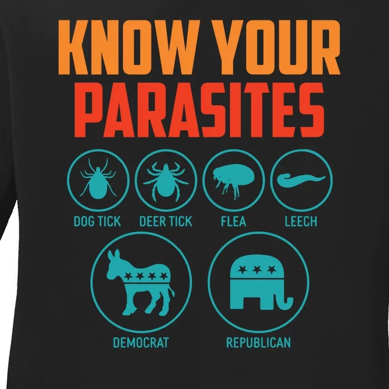 Funny Political Meme Know Your Parasites Ladies Long Sleeve Shirt