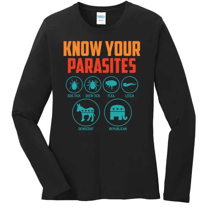 Funny Political Meme Know Your Parasites Ladies Long Sleeve Shirt