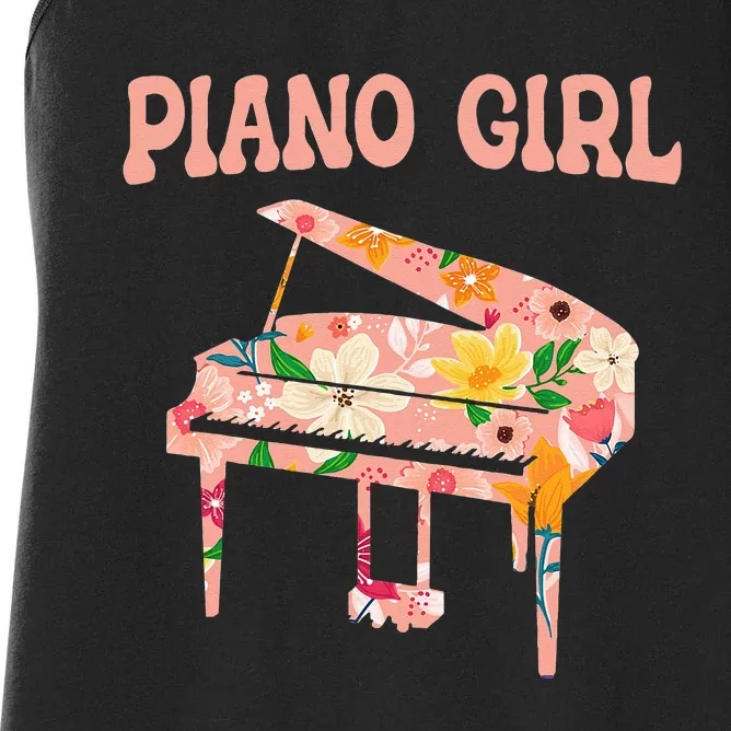 Funny Piano Music Instrument Musician Piano Girl Women's Racerback Tank