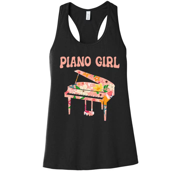 Funny Piano Music Instrument Musician Piano Girl Women's Racerback Tank