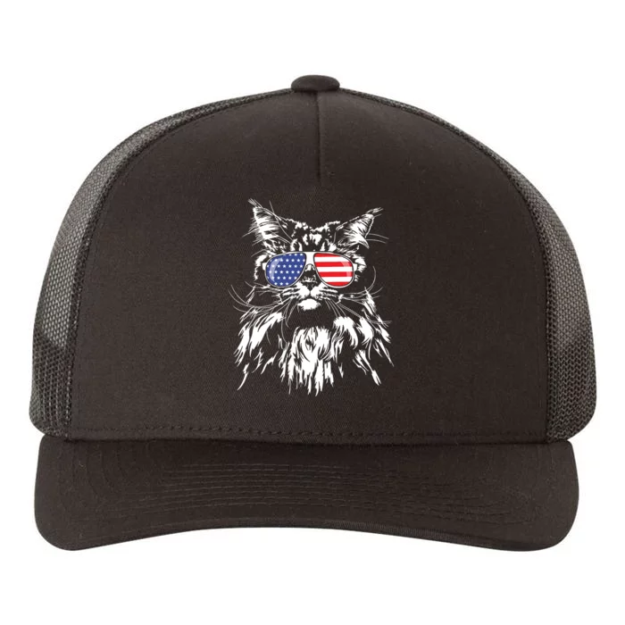 Funny Proud Maine Coon American Flag Cat Yupoong Adult 5-Panel Trucker Hat