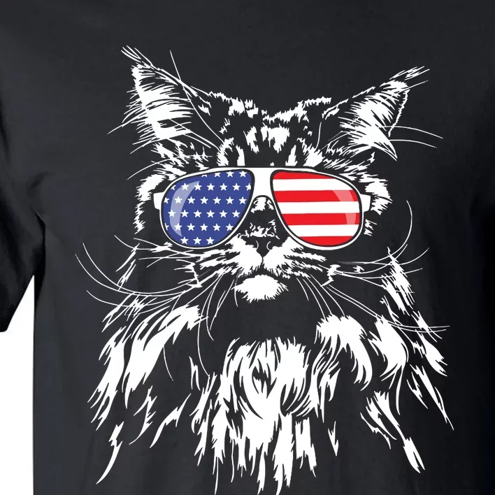 Funny Proud Maine Coon American Flag Cat Tall T-Shirt