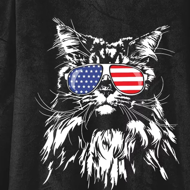 Funny Proud Maine Coon American Flag Cat Hooded Wearable Blanket