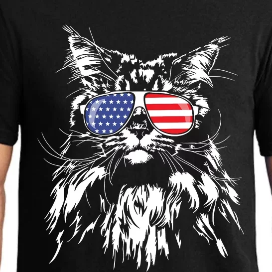 Funny Proud Maine Coon American Flag Cat Pajama Set