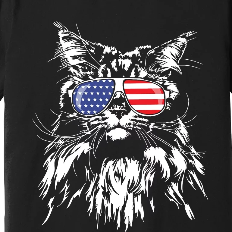 Funny Proud Maine Coon American Flag Cat Premium T-Shirt