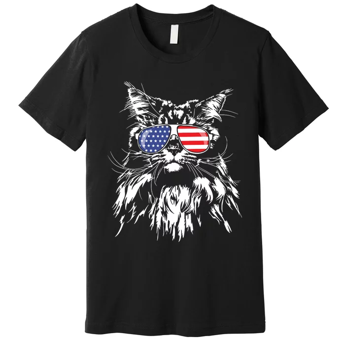 Funny Proud Maine Coon American Flag Cat Premium T-Shirt