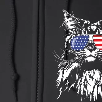 Funny Proud Maine Coon American Flag Cat Full Zip Hoodie