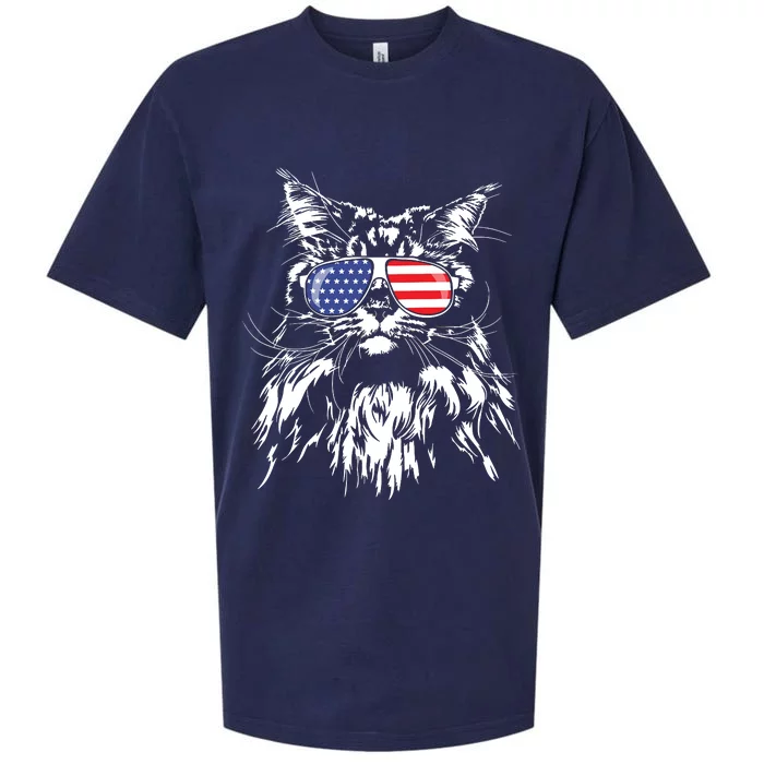 Funny Proud Maine Coon American Flag Cat Sueded Cloud Jersey T-Shirt