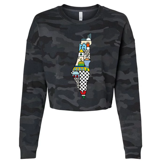 FREE PALESTINE MAP COLORFUL SIMPLE PEACE Cropped Pullover Crew