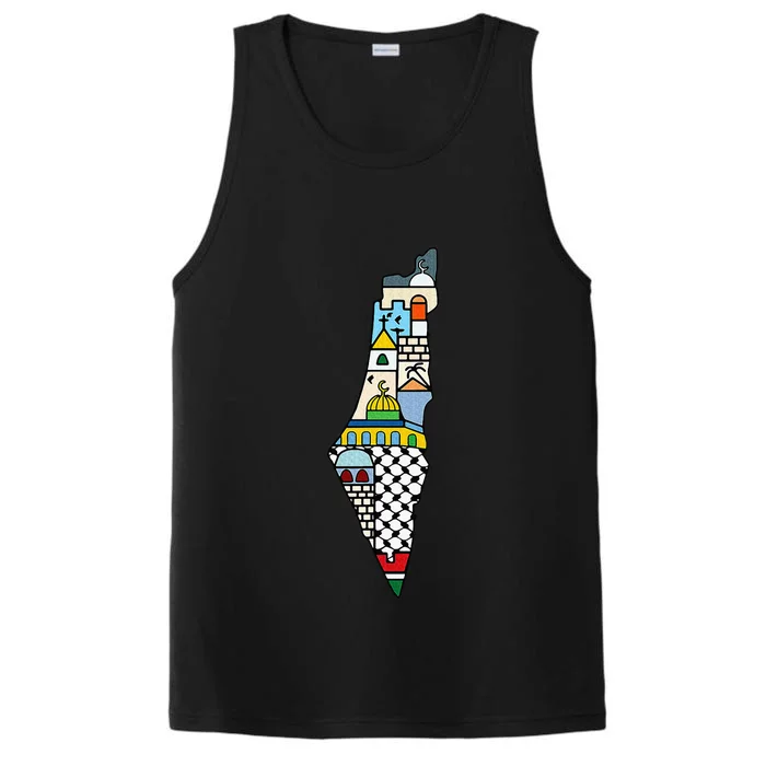 FREE PALESTINE MAP COLORFUL SIMPLE PEACE Performance Tank