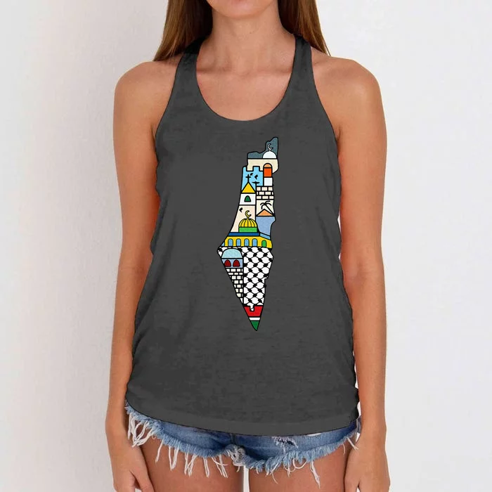 FREE PALESTINE MAP COLORFUL SIMPLE PEACE Women's Knotted Racerback Tank