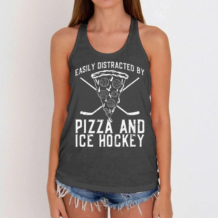 Funny Pizza Maker Who Loves Ice Hockey And Pizza Women's Knotted Racerback Tank