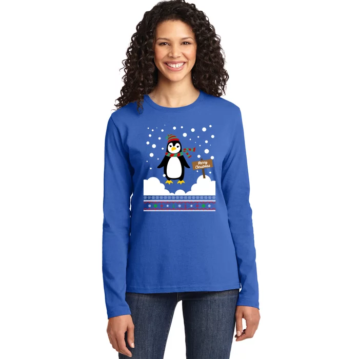 Funny Penguin Merry Christmas Pajama Gift Ladies Long Sleeve Shirt