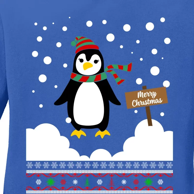 Funny Penguin Merry Christmas Pajama Gift Ladies Long Sleeve Shirt