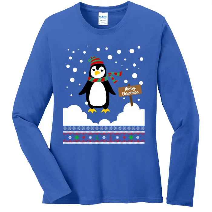 Funny Penguin Merry Christmas Pajama Gift Ladies Long Sleeve Shirt