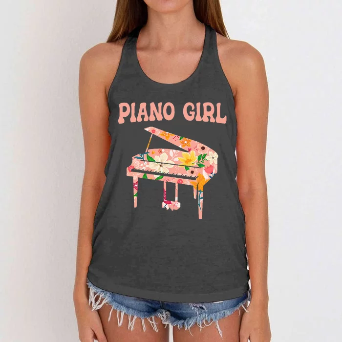 Funny Piano Music Instrument Musician Piano Girl Women's Knotted Racerback Tank