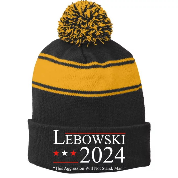 Funny Political Name Lebowski Political Election Vote 2024 Stripe Pom Pom Beanie