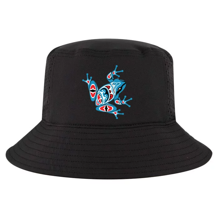 Frog Pacific Northwest Native American Indian Style Blue Red Cool Comfort Performance Bucket Hat