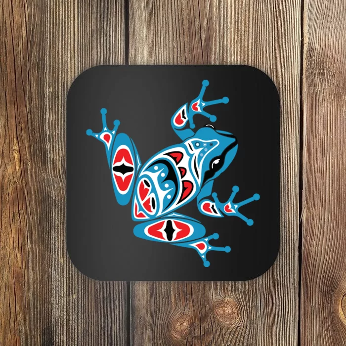 Frog Pacific Northwest Native American Indian Style Blue Red Coaster