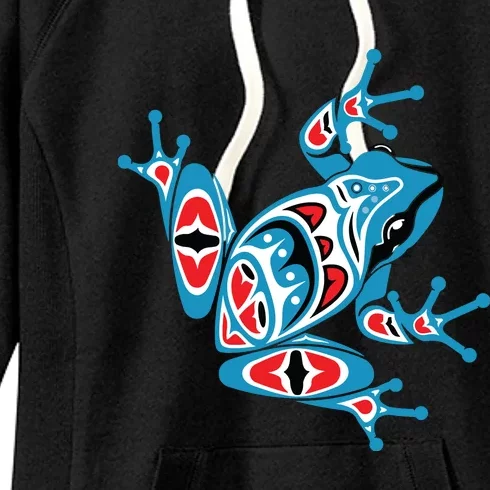 Frog Pacific Northwest Native American Indian Style Blue Red Women's Fleece Hoodie