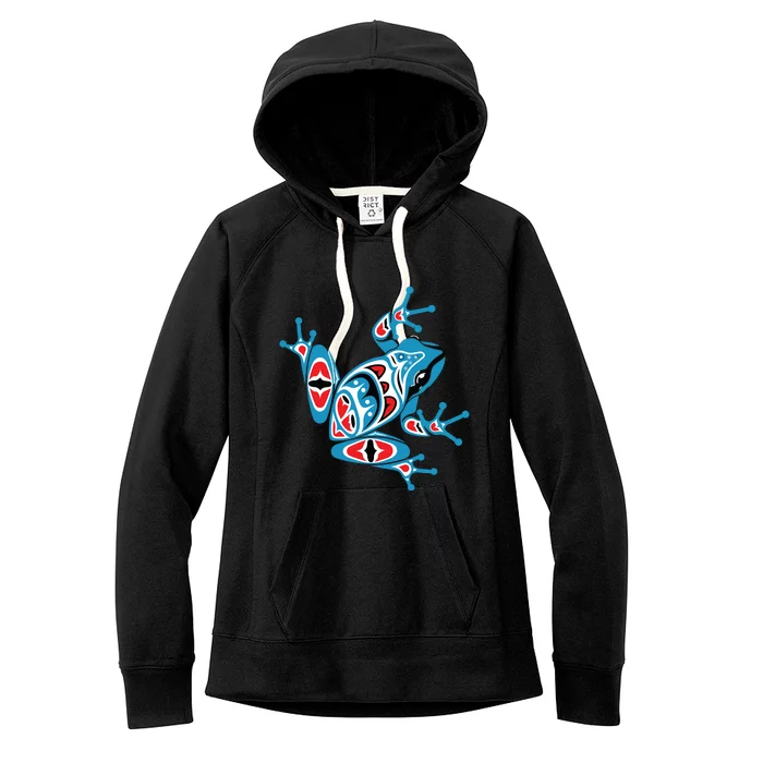 Frog Pacific Northwest Native American Indian Style Blue Red Women's Fleece Hoodie