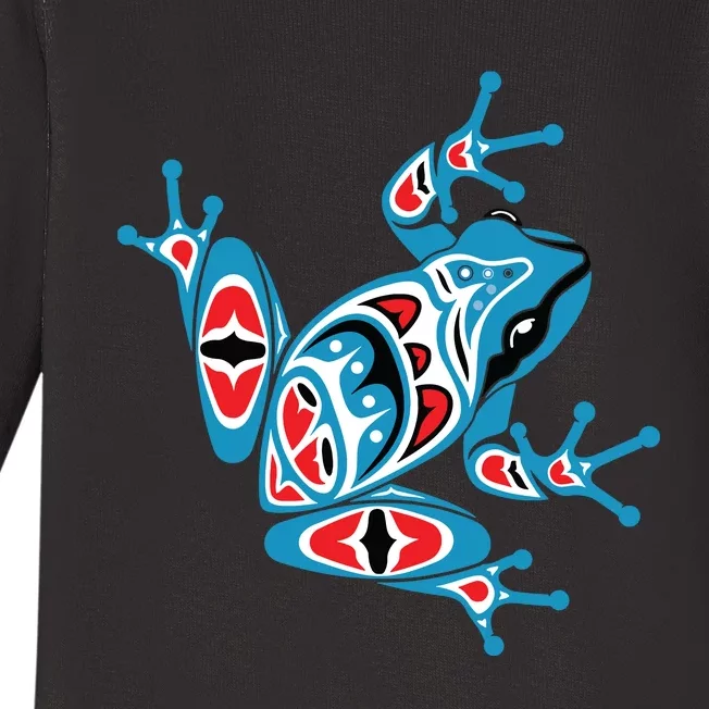 Frog Pacific Northwest Native American Indian Style Blue Red Baby Long Sleeve Bodysuit