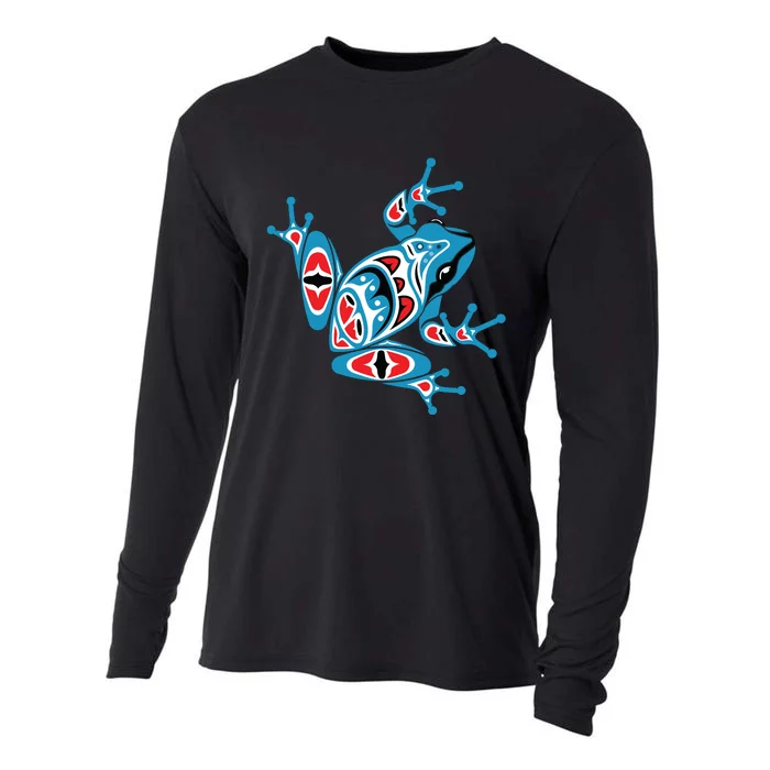 Frog Pacific Northwest Native American Indian Style Blue Red Cooling Performance Long Sleeve Crew