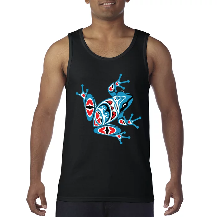 Frog Pacific Northwest Native American Indian Style Blue Red Tank Top