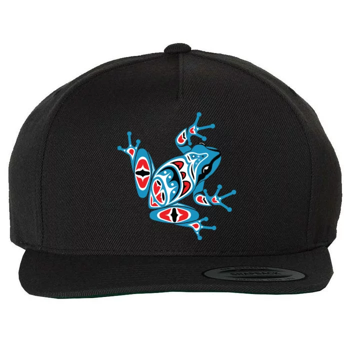 Frog Pacific Northwest Native American Indian Style Blue Red Wool Snapback Cap