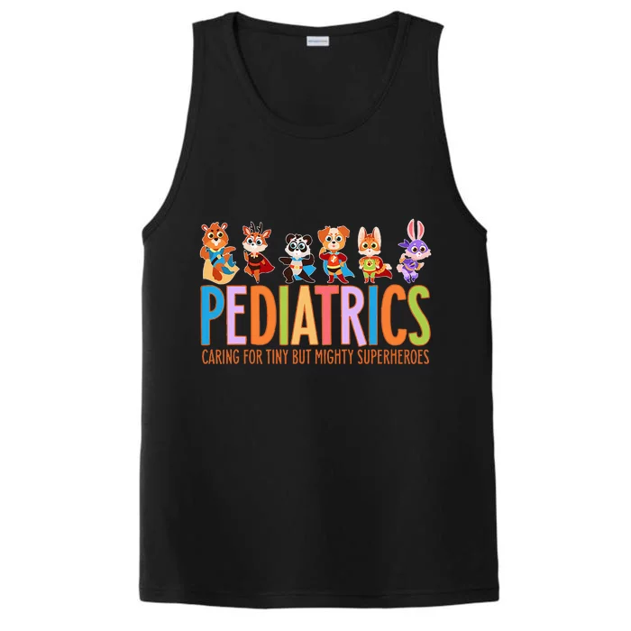 Funny Pediatric Nurse Caring For Tiny But Mighty Superheroes Performance Tank