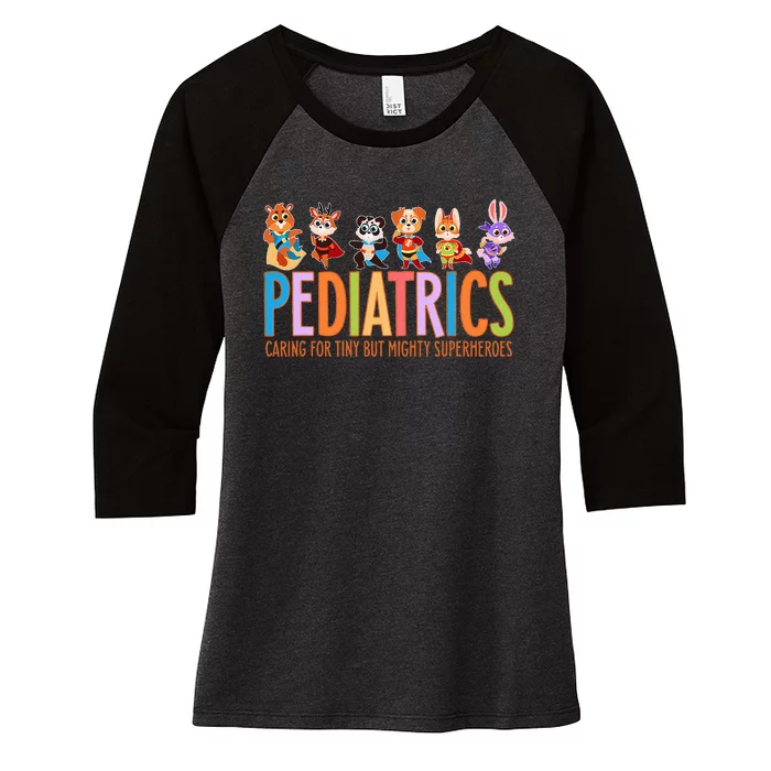 Funny Pediatric Nurse Caring For Tiny But Mighty Superheroes Women's Tri-Blend 3/4-Sleeve Raglan Shirt